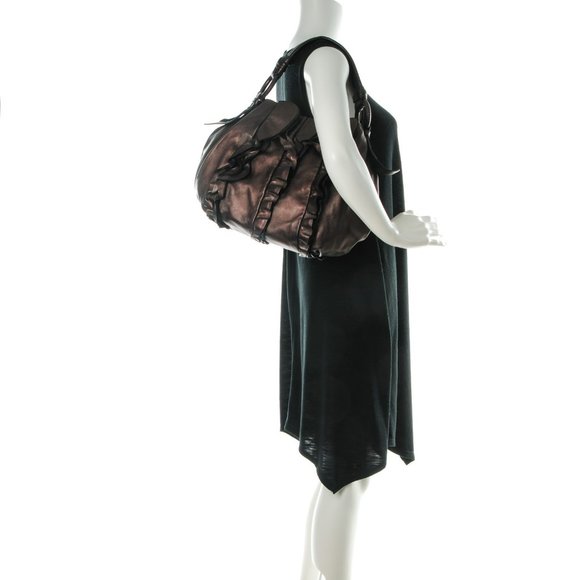 PRADA Metallic Nappa Ruffle Hobo Grafite Mordore - Picture 6 of 7